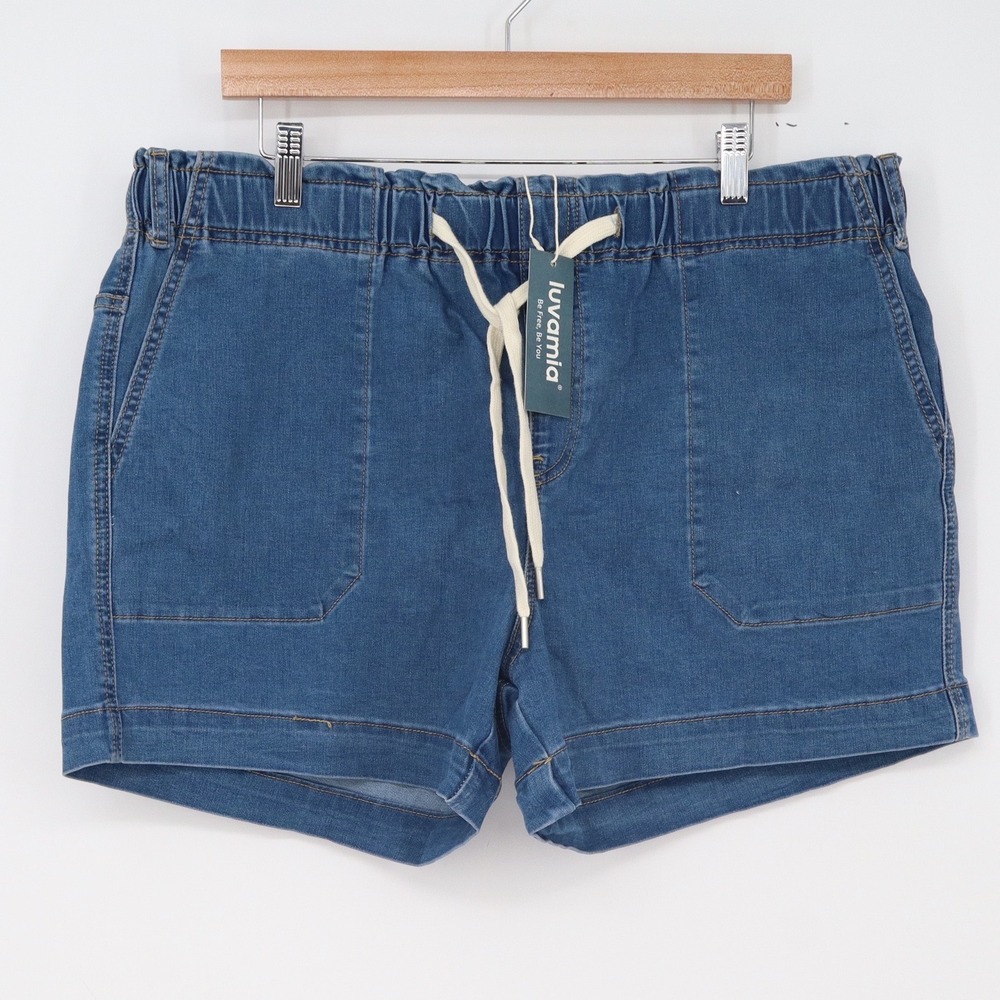 luvamia Shorts Women's 2XL Blue Elastic Waist Cuffed New